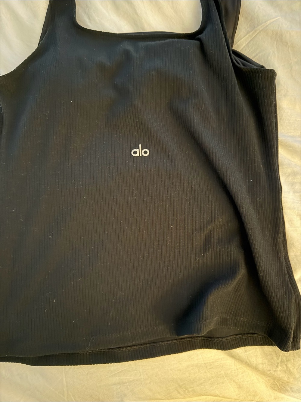 Alo  Black Ribbed Square-Neck Tank Top